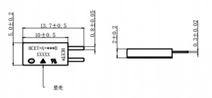 TB02 thermal protection switch dimensional diagram showing 10×5×2mm size